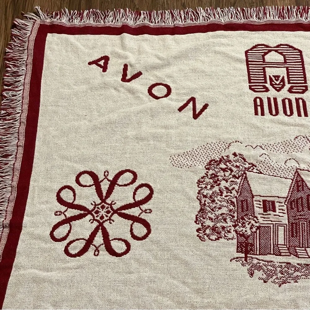Vintage Rare Avon Mrs Albee Collectible Throw Blanket Red Cream